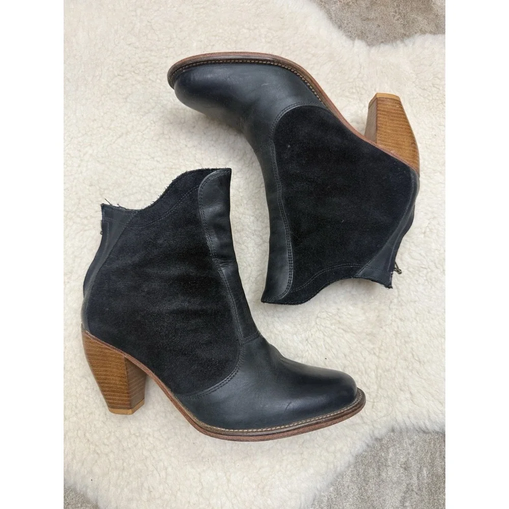 Anthropologie J Shoes Ranch 2 Calico Black Leather Ankle Boots Western Boho 8